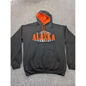 Alaska Hoodie Mens Large Black‎ Orange The Last Frontier Graphic Print Made USA